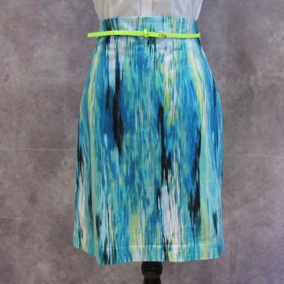Worthington Petite Blue Lime Pencil Skirt 16P - Picture 2 of 5